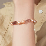 Elegant Pearl Strawberry Quartz Bracelet