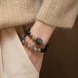 Grounded Glow – Amber & Crystal Wood Bead Bracelet