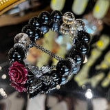 Obsidian Rose Butterfly Crystal Bracelet