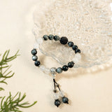 Natural Hawk's Eye & Moonstone Beaded Bracelet with Lotus Silver Charms