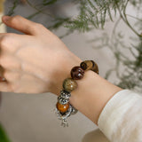 Qi Nan Agarwood & Multi-colored Phantom Quartz Beaded Bracelet