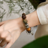 Qi Nan Agarwood & Multi-colored Phantom Quartz Beaded Bracelet