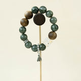Qi Nan Agarwood & Green Hair Crystal Beaded Bracelet