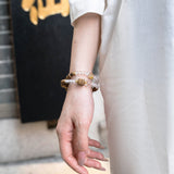Kyara Agarwood &amp; Clear Quartz Double-Strand Bracelet