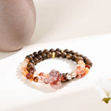 Strawberry Quartz & Wood Vitality Bracelet Set