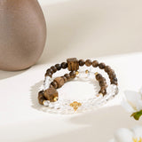 Kyara Agarwood &amp; Clear Quartz Double-Strand Bracelet