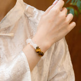 Monkey Zodiac Charm Bracelet – Tiger Eye & Quartz for Vitality
