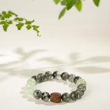 Green Phantom Prehnite Bracelet with Agarwood Barrel Bead