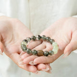 Green Phantom Prehnite Bracelet with Agarwood Barrel Bead