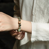 Green Phantom Prehnite Bracelet with Agarwood Barrel Bead